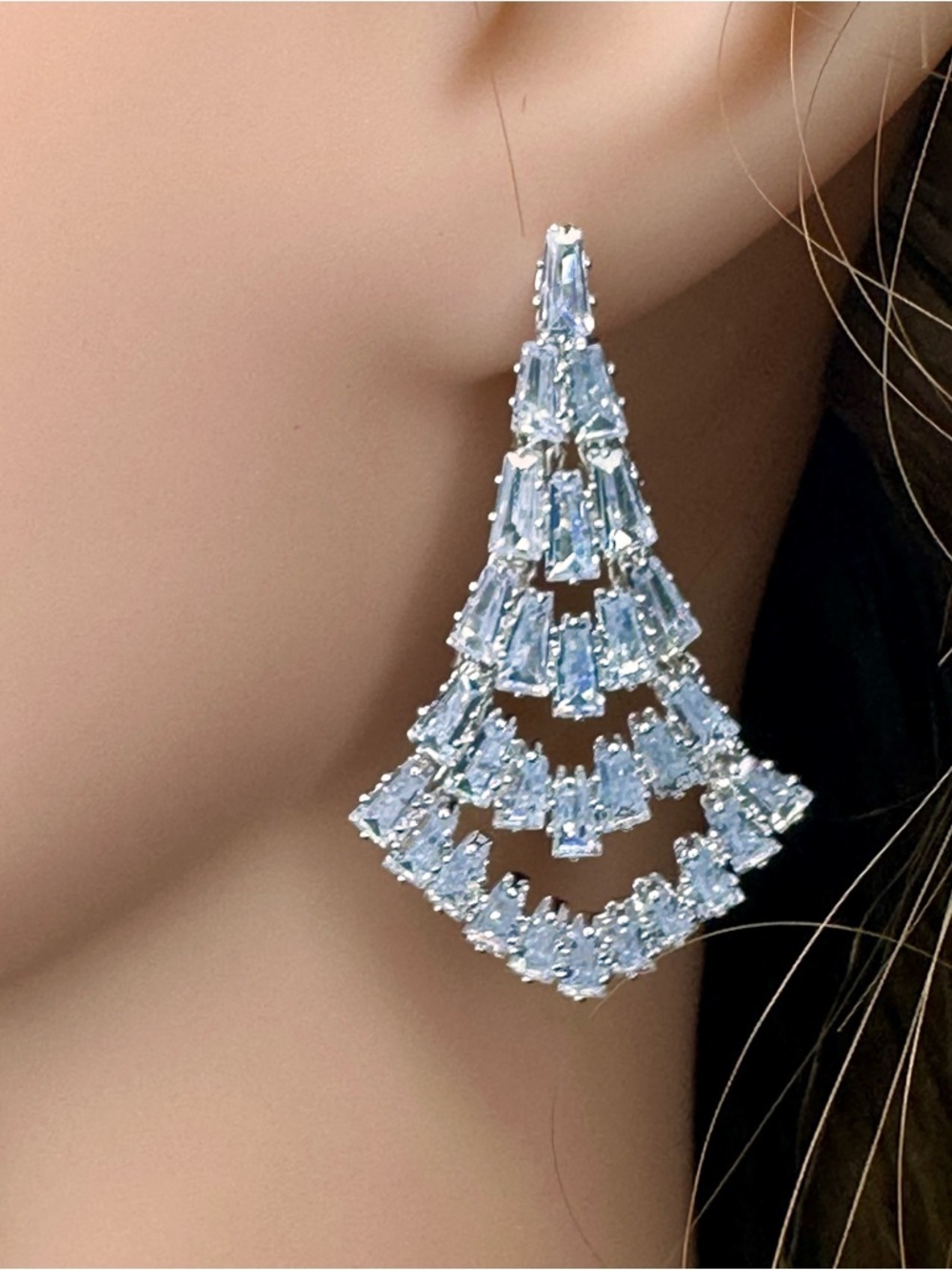 Crystal Chandelier Drop Earrings CZ Bridal Statement Sparkle Silver Formal